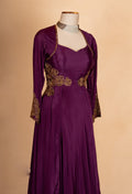 Elegant Wine Purple Anarkali Gown with Gold Embroidery | Designer Floor-Length Ethnic Dress