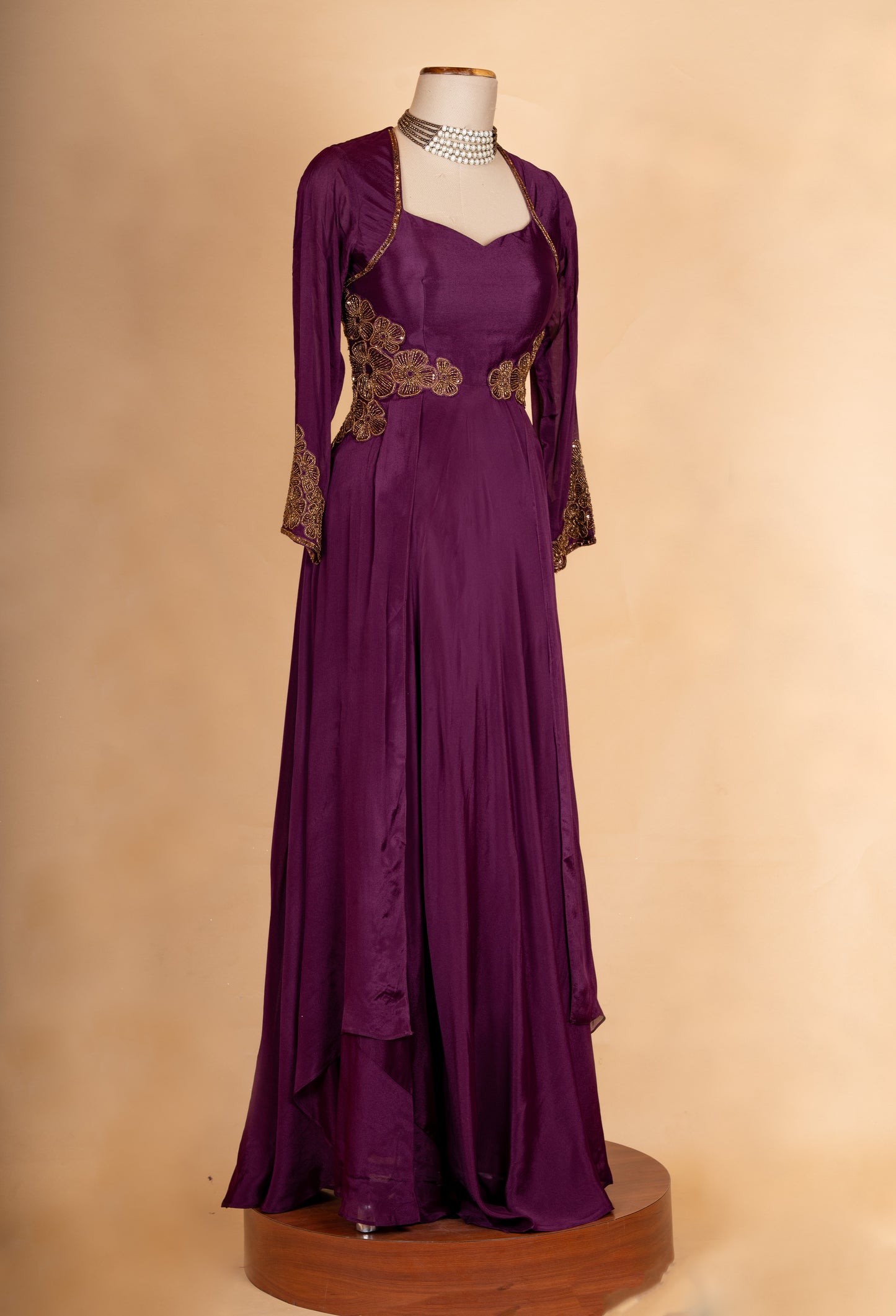 Elegant Wine Purple Anarkali Gown with Gold Embroidery | Designer Floor-Length Ethnic Dress