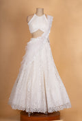 Elegant Ivory White Embroidered Lehenga Choli Set with Sheer Dupatta for Women