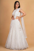 Elegant Ivory White Embroidered Lehenga Choli Set with Sheer Dupatta for Women