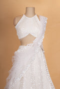 Elegant Ivory White Embroidered Lehenga Choli Set with Sheer Dupatta for Women