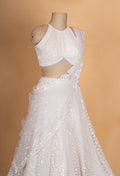 Elegant Ivory White Embroidered Lehenga Choli Set with Sheer Dupatta for Women