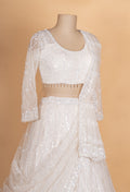 Ivory White Sequin Embroidered Lehenga Choli Set with Net Dupatta for Women
