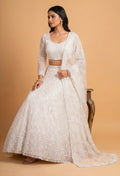 Ivory White Sequin Embroidered Lehenga Choli Set with Net Dupatta for Women