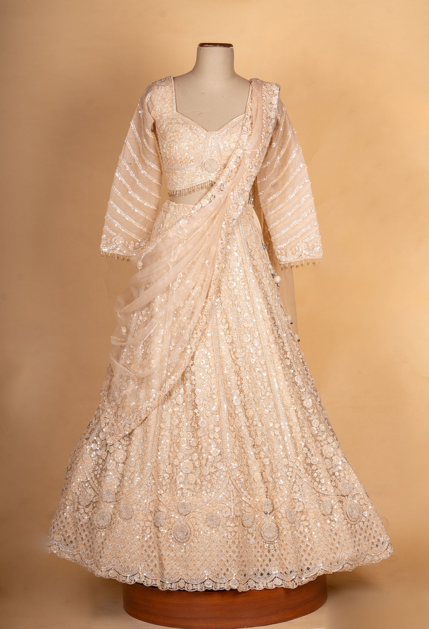 Elegant Champagne Embroidered Bridal Lehenga Set with Dupatta for Women
