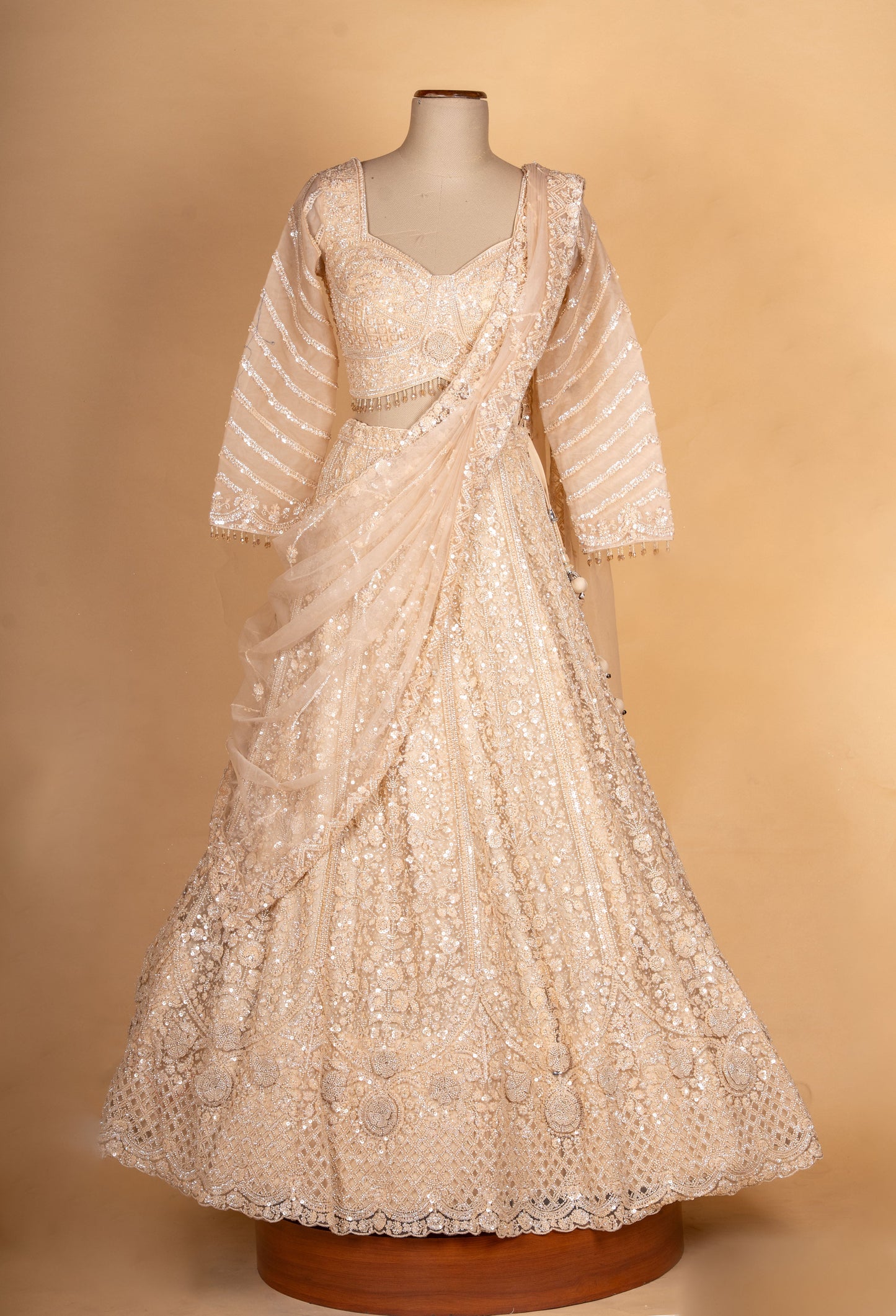 Champagne | Embellished Bridal Lehenga Set with Dupatta | 2