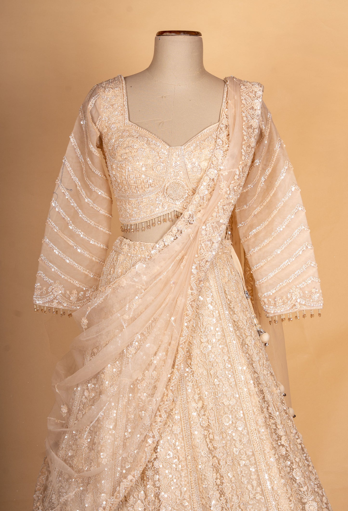 Champagne | Embellished Bridal Lehenga Set with Dupatta | 3