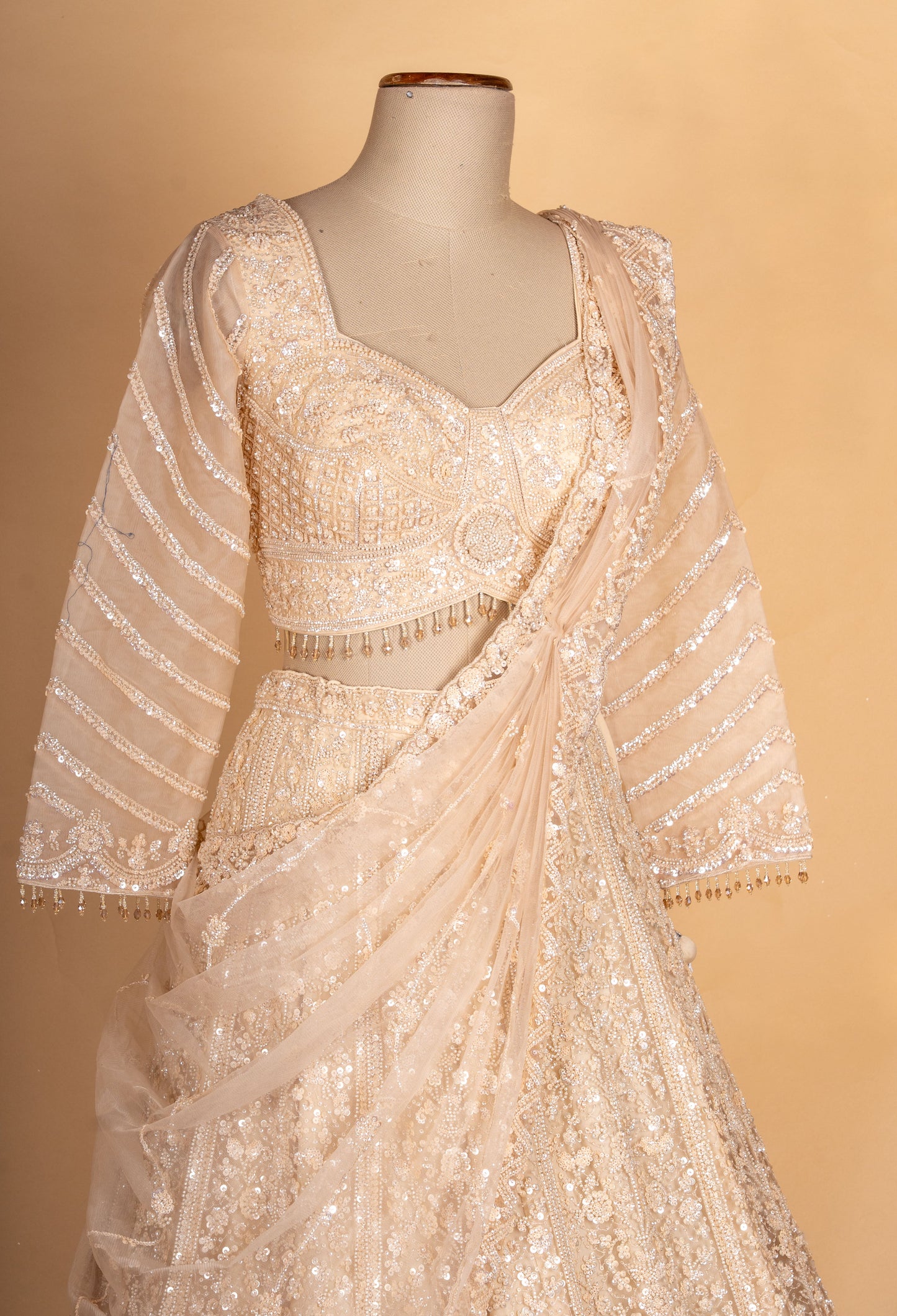 Champagne | Embellished Bridal Lehenga Set with Dupatta | 4