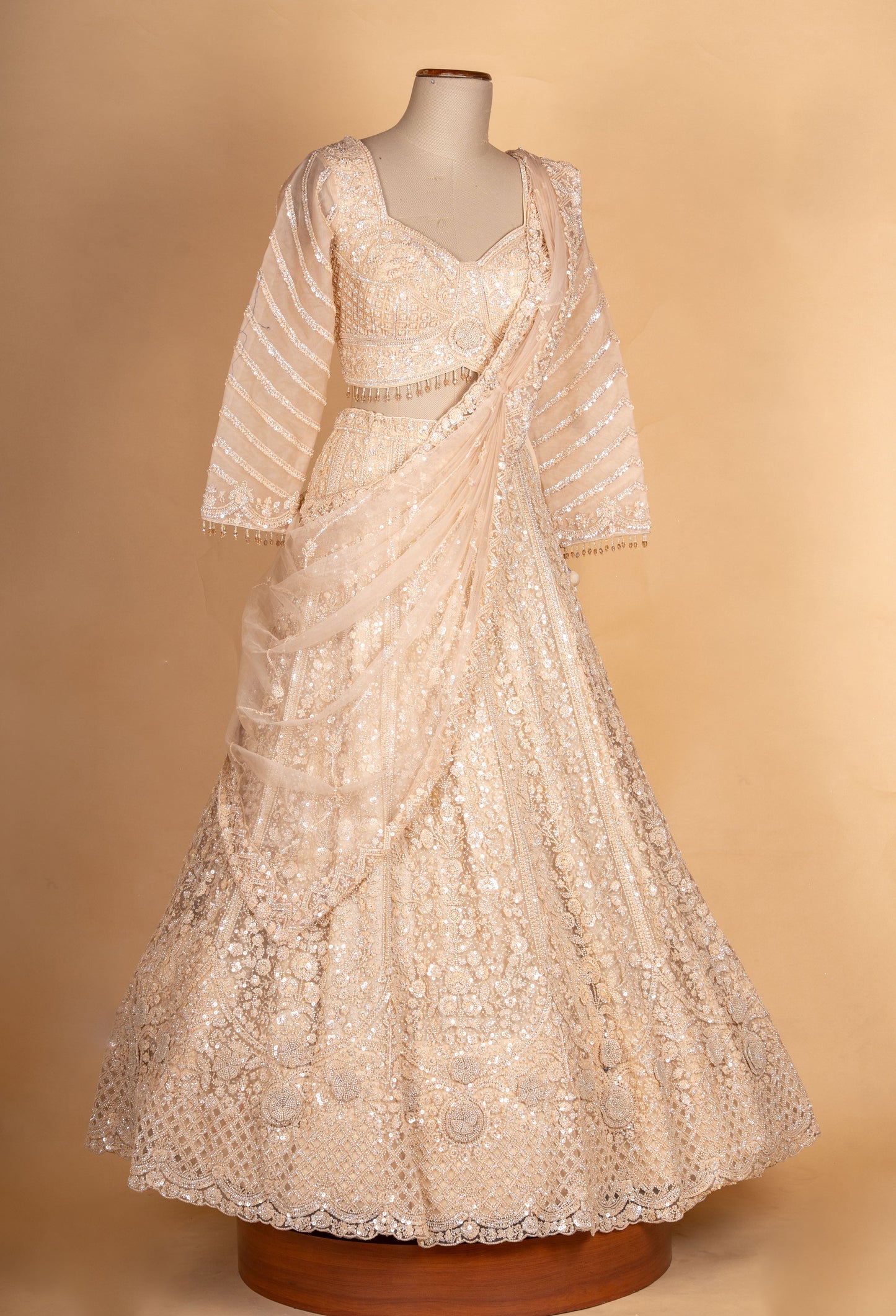 Champagne | Embellished Bridal Lehenga Set with Dupatta | 5