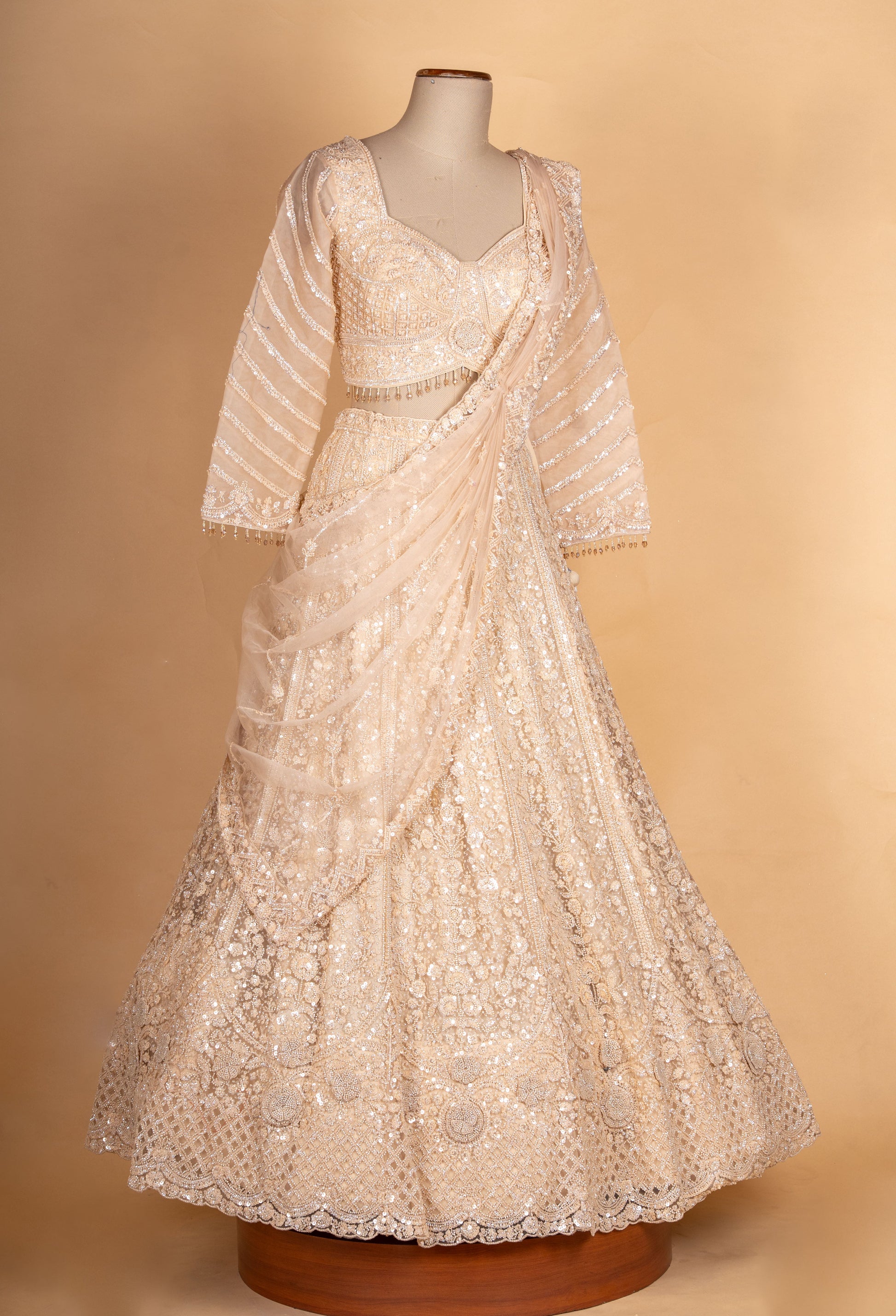 Champagne | Embellished Bridal Lehenga Set with Dupatta | 5