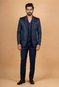 Premium Navy Blue Textured Tuxedo Suit for Men | Designer 3-Piece Wedding & Party Wear Suit