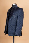 Premium Navy Blue Textured Tuxedo Suit for Men | Designer 3-Piece Wedding & Party Wear Suit