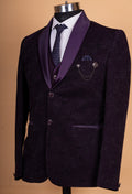 Luxury Wine Purple Textured Tuxedo Suit for Men | Designer 3-Piece Wedding & Party Wear Suit