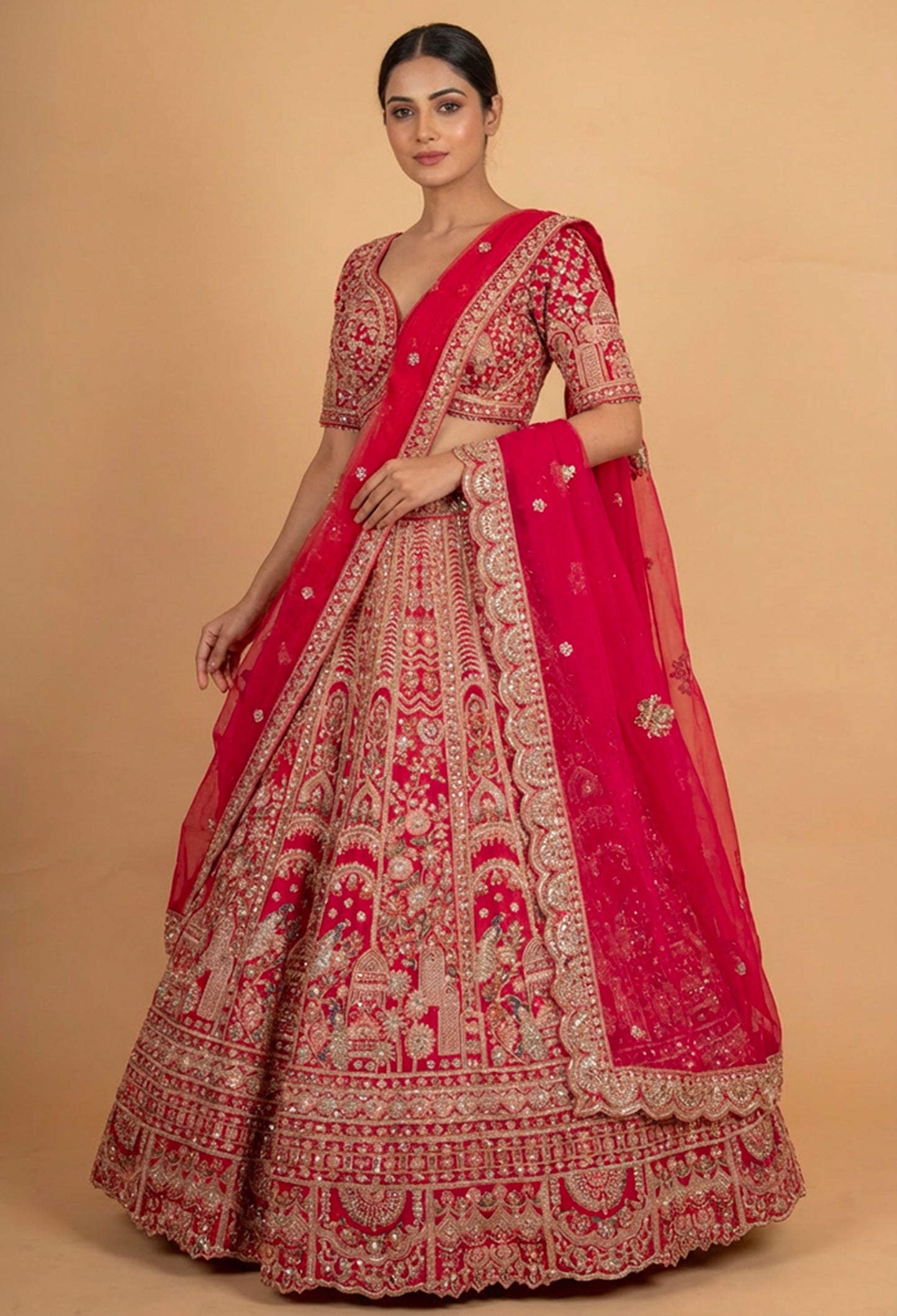 Bridal Red Heavy Embroidered Lehenga Choli with Net Dupatta | Designer Wedding Wear Lehenga