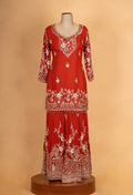 Elegant Red Embroidered Kurta Sharara Set with Dupatta | Designer Festive & Wedding Wear
