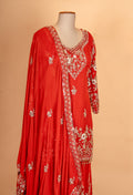 Elegant Red Embroidered Kurta Sharara Set with Dupatta | Designer Festive & Wedding Wear