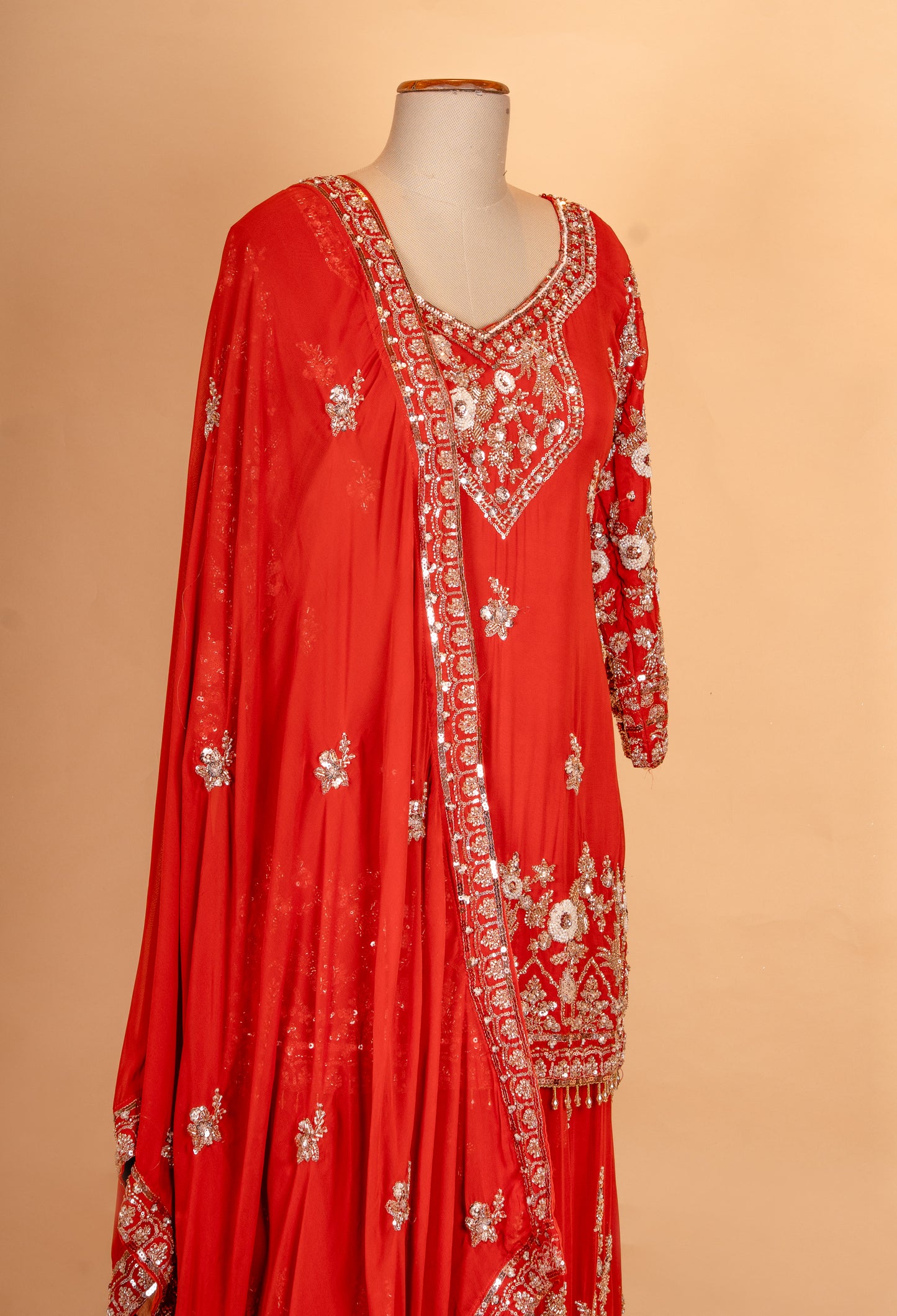 Elegant Red Embroidered Kurta Sharara Set with Dupatta | Designer Festive & Wedding Wear