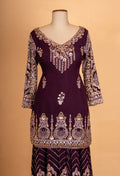 Elegant Wine Purple Embroidered Sharara Suit with Dupatta | Designer Festive & Wedding Wear