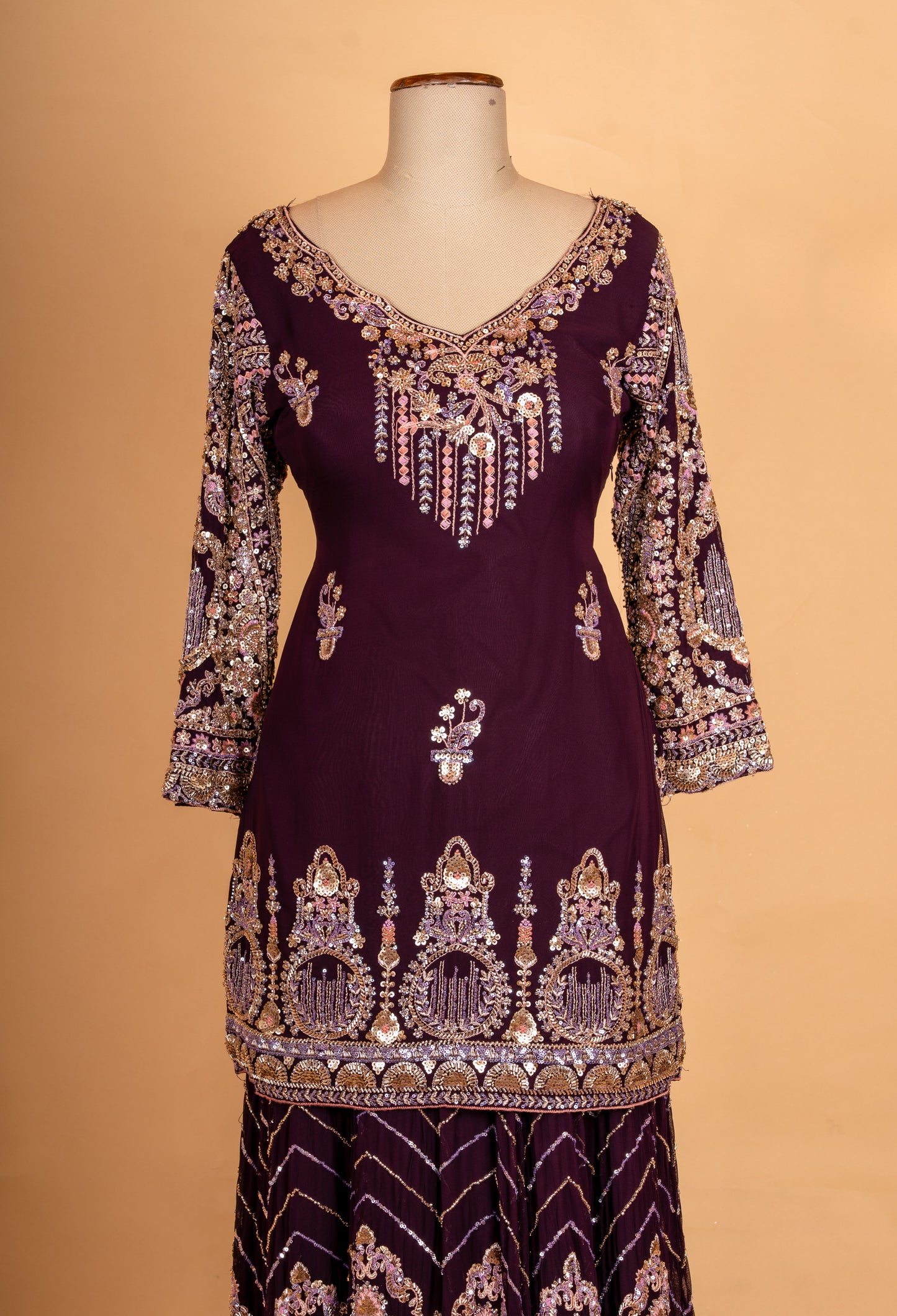 Elegant Wine Purple Embroidered Sharara Suit with Dupatta | Designer Festive & Wedding Wear