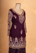 Elegant Wine Purple Embroidered Sharara Suit with Dupatta | Designer Festive & Wedding Wear