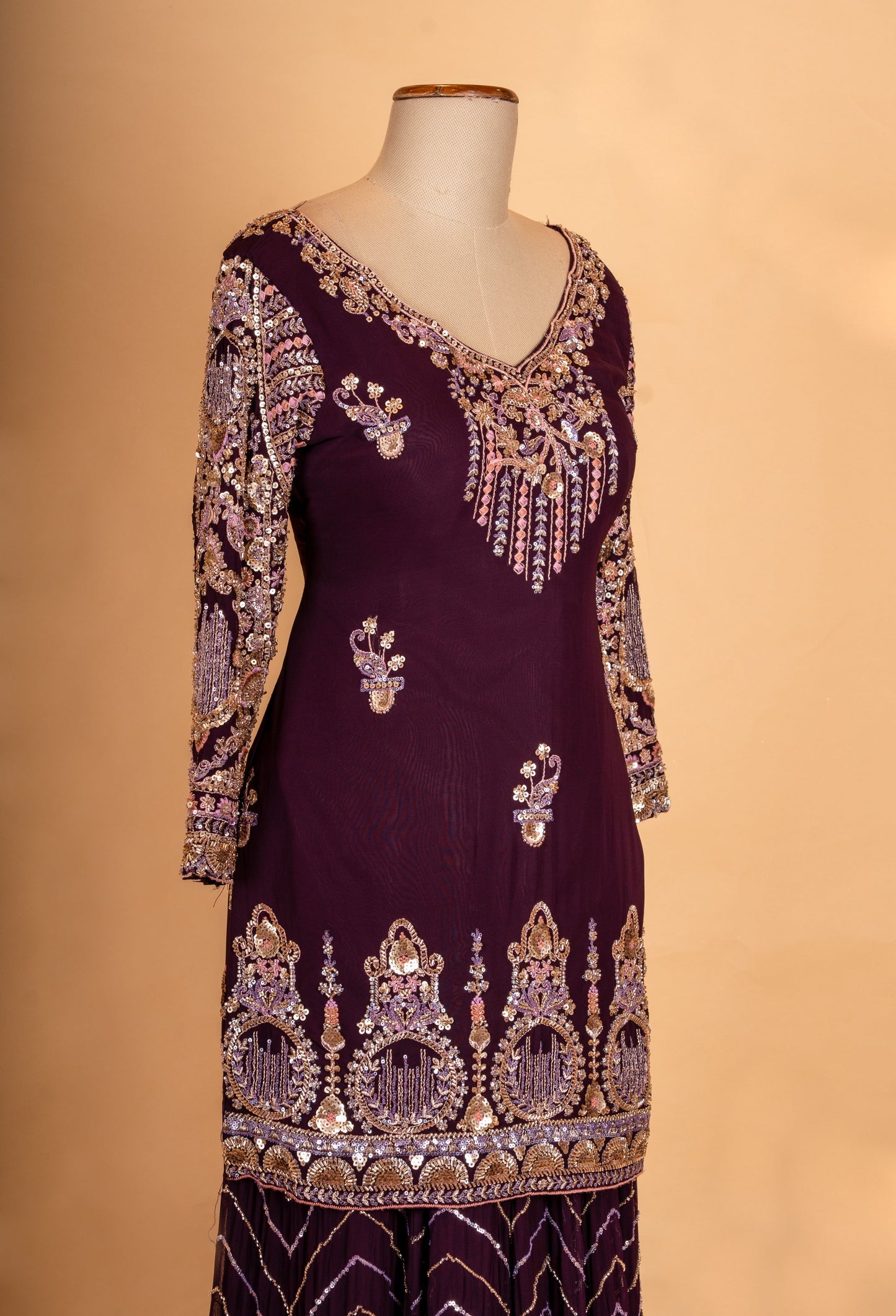 Elegant Wine Purple Embroidered Sharara Suit with Dupatta | Designer Festive & Wedding Wear