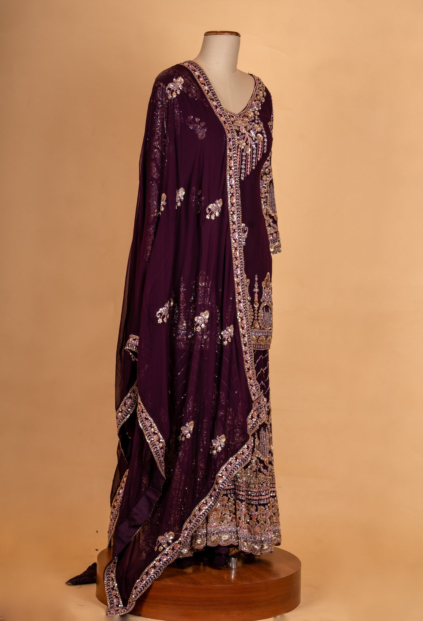 Elegant Wine Purple Embroidered Sharara Suit with Dupatta | Designer Festive & Wedding Wear