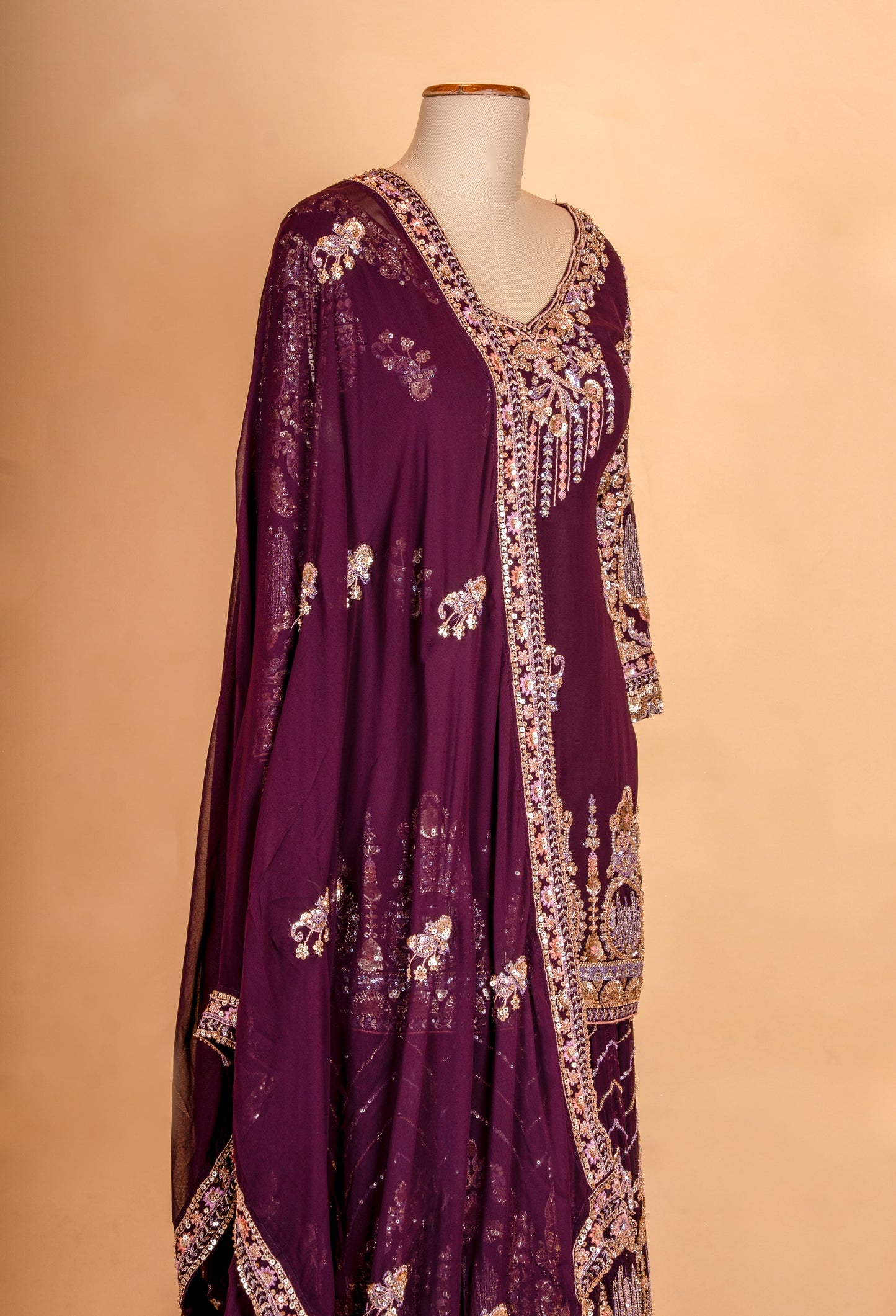 Elegant Wine Purple Embroidered Sharara Suit with Dupatta | Designer Festive & Wedding Wear
