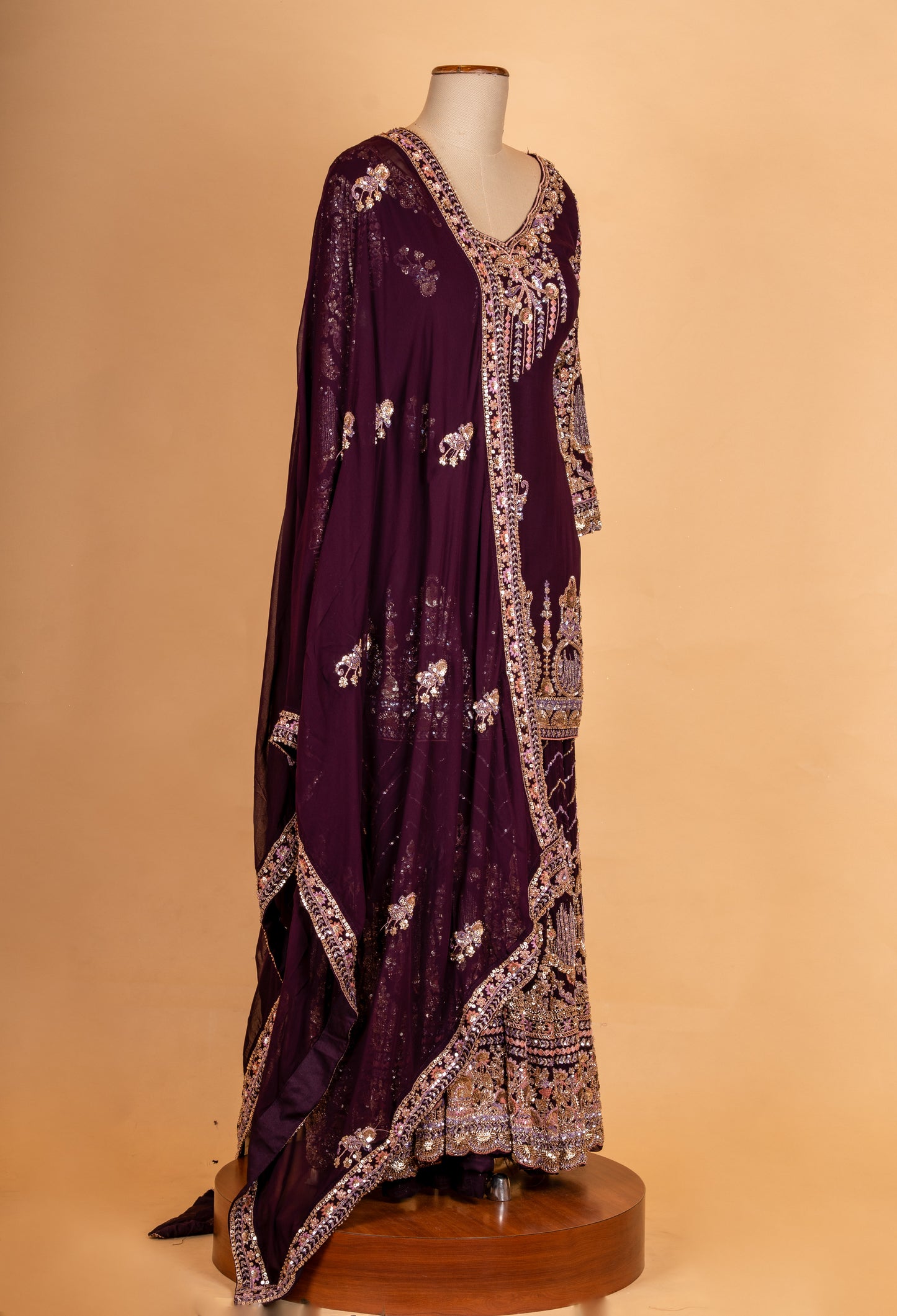 Elegant Wine Purple Embroidered Sharara Suit with Dupatta | Designer Festive & Wedding Wear