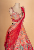 Designer Coral Red Floral Embroidered Lehenga Choli with Net Dupatta | Festive & Wedding Wear Lehenga