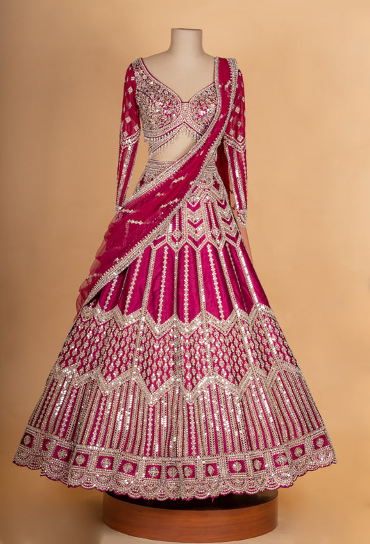 Rani pink heavy embroidered lehenga choli with dupatta – product image 2
