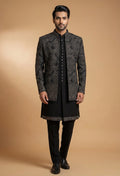 Black Embroidered Indo-Western Sherwani Set for Men | Designer Contemporary Wedding & Festive Wear