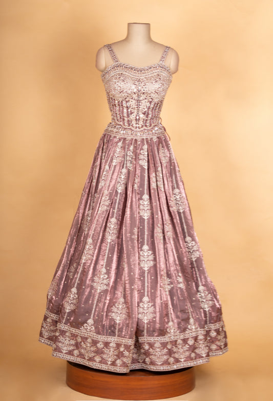 Dusty mauve embroidered lehenga choli with dupatta – product image 2