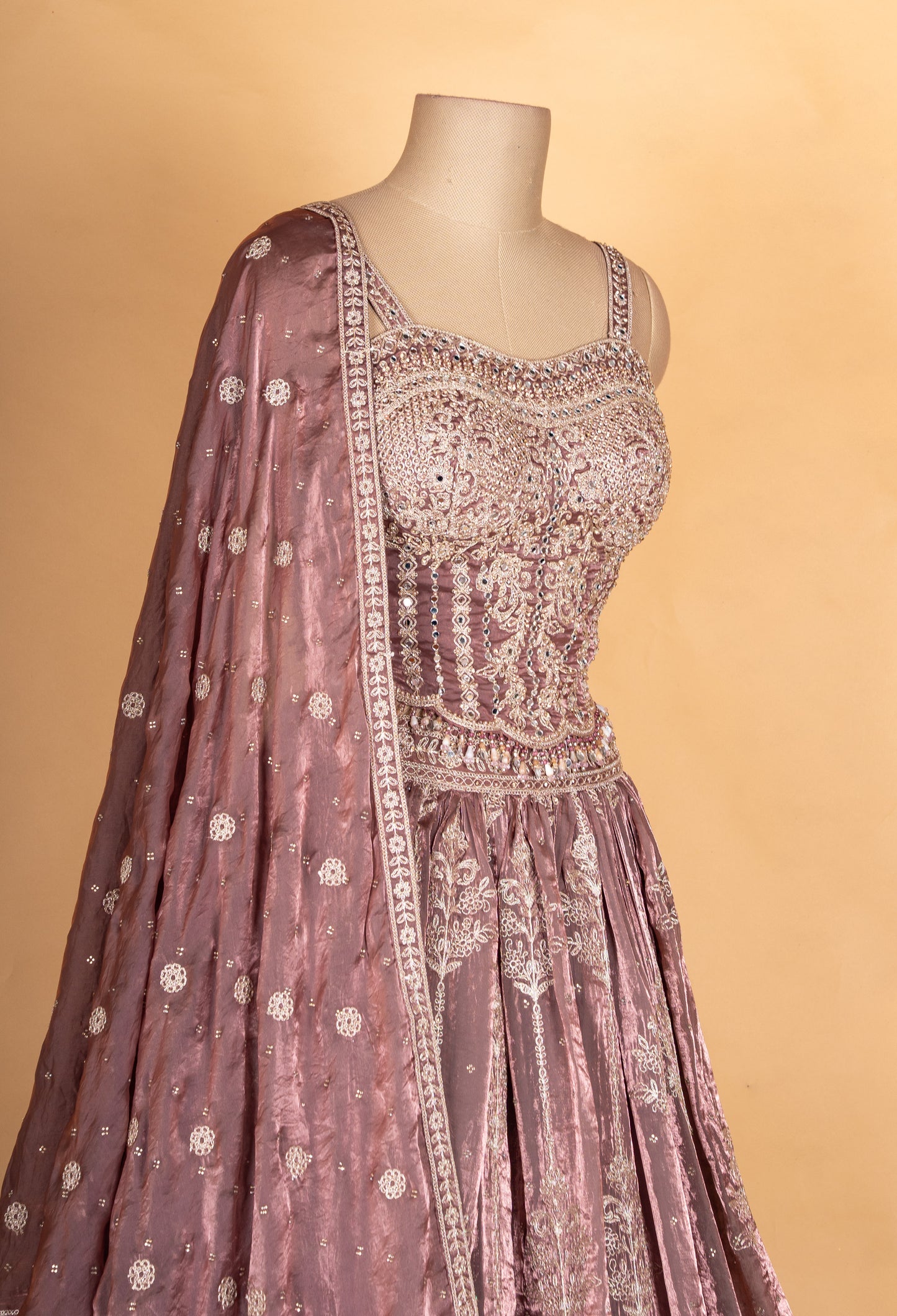 Designer Dusty Mauve Embroidered Lehenga Choli with Dupatta | Elegant Wedding & Festive Wear Lehenga