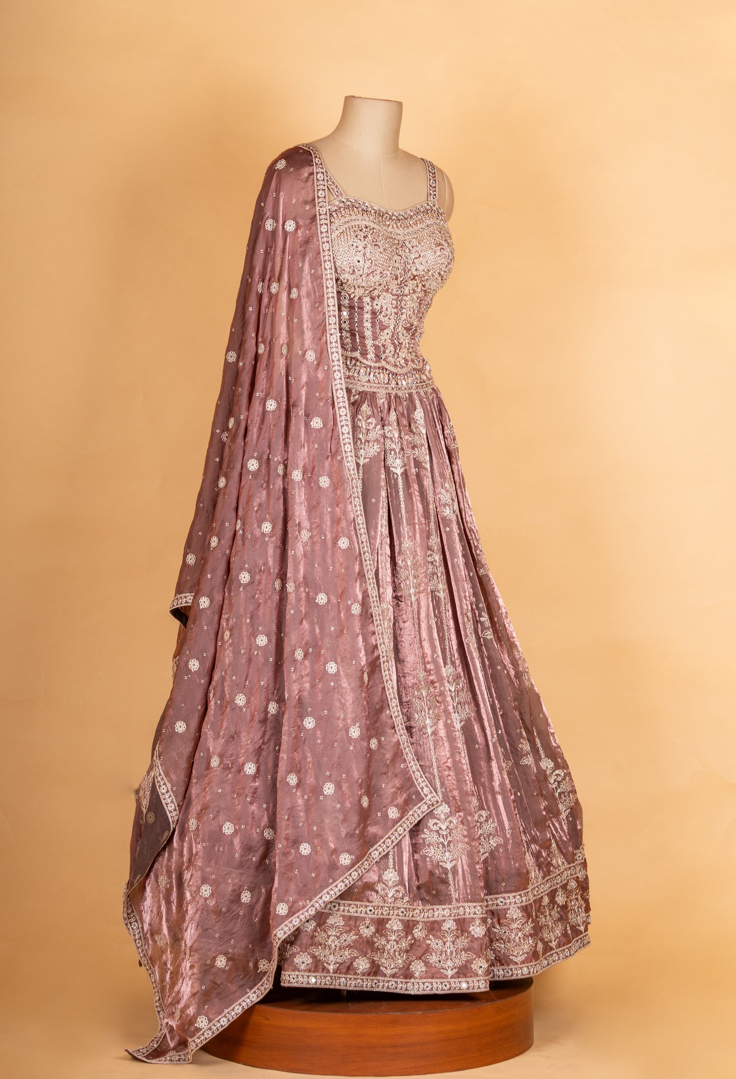 Designer Dusty Mauve Embroidered Lehenga Choli with Dupatta | Elegant Wedding & Festive Wear Lehenga