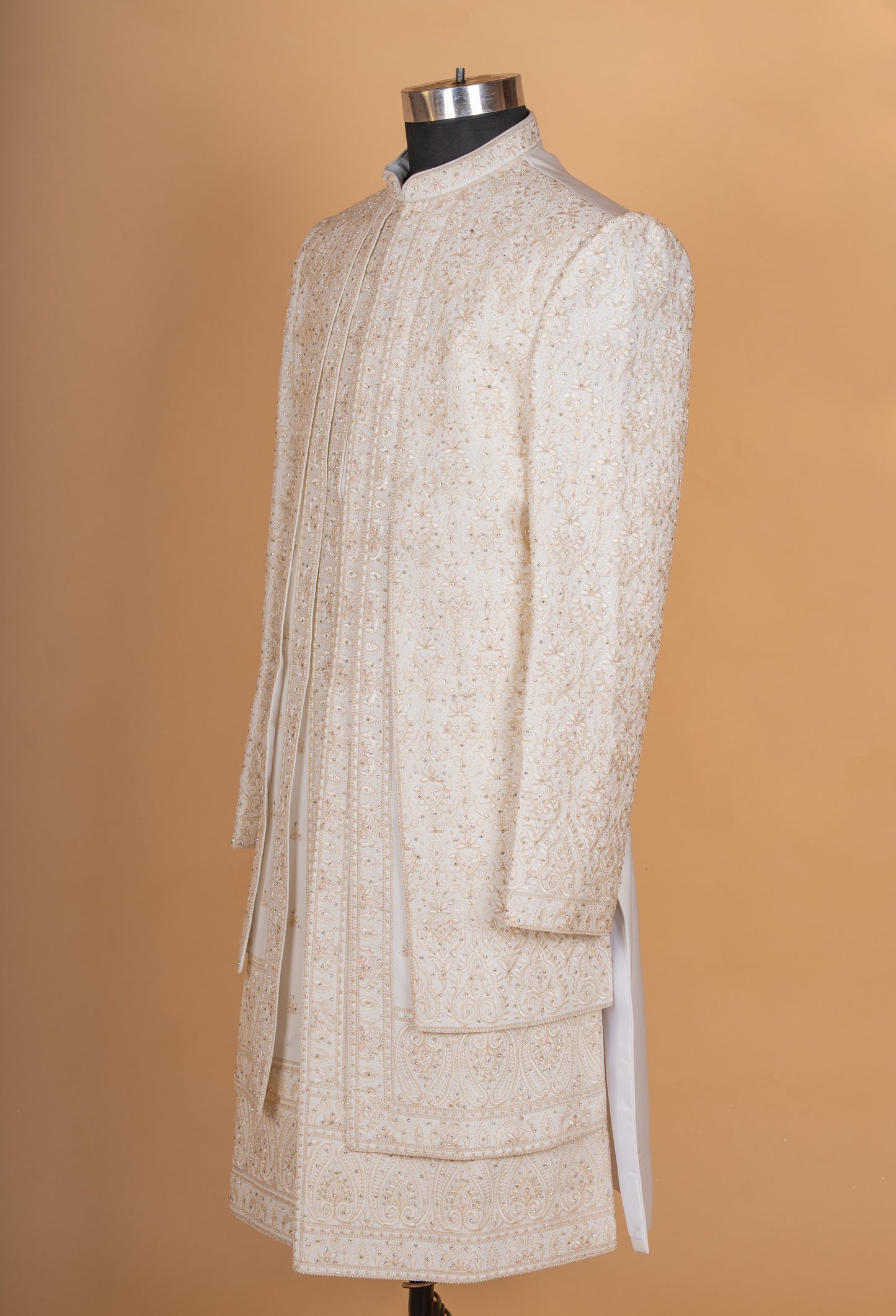 Luxury Cream Embroidered Sherwani Set for Men | Designer Wedding & Groom Ethnic Wear