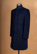 Designer Navy Blue Textured Sherwani Set for Men | Elegant Wedding & Festive Wear Indo-Western Sherwani