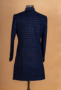 Designer Navy Blue Textured Sherwani Set for Men | Elegant Wedding & Festive Wear Indo-Western Sherwani