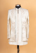 Elegant Ivory Embroidered Sherwani Set for Men | Designer Wedding & Festive Wear Indo-Western Sherwani