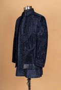 Midnight Blue Embroidered Indo-Western Sherwani Set for Men | Designer Festive & Wedding Wear