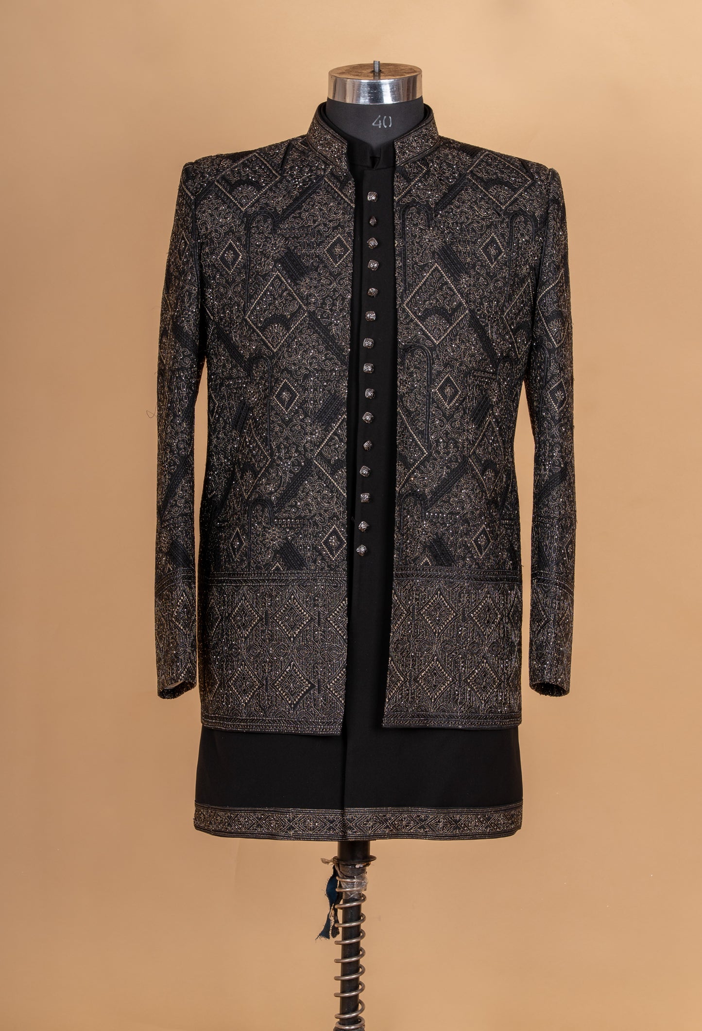 Black Embroidered Indo-Western Sherwani Set for Men | Designer Contemporary Wedding & Festive Wear