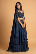 Midnight Blue Sequined Lehenga Set with Cape Dupatta | Designer Cocktail & Evening Wear