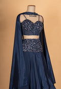 Midnight Blue Sequined Lehenga Set with Cape Dupatta | Designer Cocktail & Evening Wear