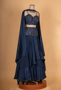 Midnight Blue Sequined Lehenga Set with Cape Dupatta | Designer Cocktail & Evening Wear