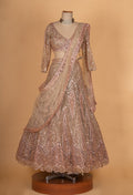 Rose Gold Sequined Bridal Lehenga Set with Net Dupatta | Designer Wedding & Reception Wear