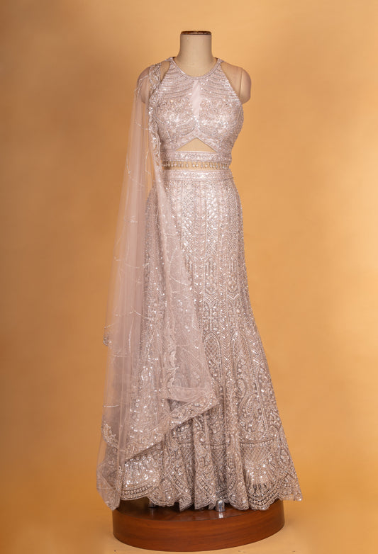 Champagne beige sequin lehenga set with halter-neck blouse – product image 2