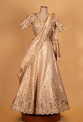 Ivory Gold Embroidered Lehenga Set with Backless Blouse & Sheer Dupatta | Luxury Bridal Wear
