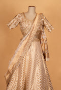 Ivory Gold Embroidered Lehenga Set with Backless Blouse & Sheer Dupatta | Luxury Bridal Wear