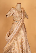 Ivory Gold Embroidered Lehenga Set with Backless Blouse & Sheer Dupatta | Luxury Bridal Wear