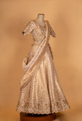 Ivory Gold Embroidered Lehenga Set with Backless Blouse & Sheer Dupatta | Luxury Bridal Wear
