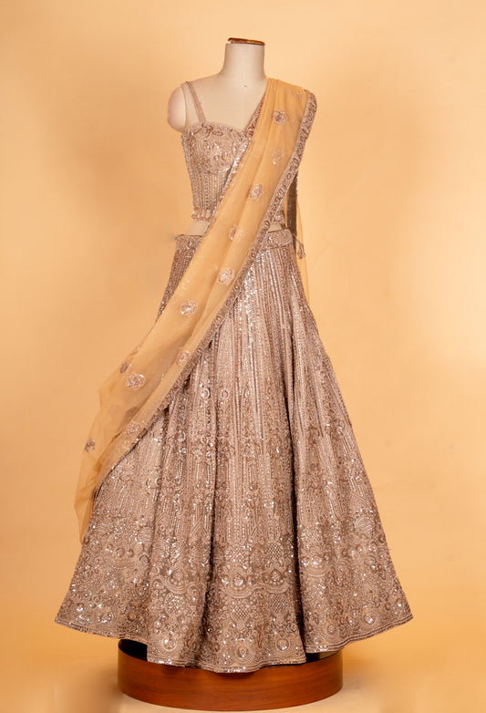 Champagne gold embroidered lehenga set with net dupatta – product image 2